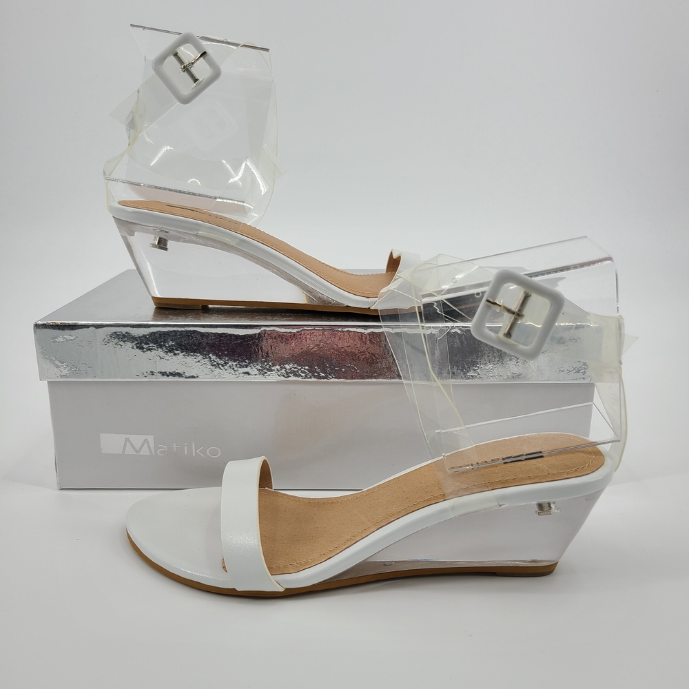 Matiko White and Clear Wedge Sandals Size 5